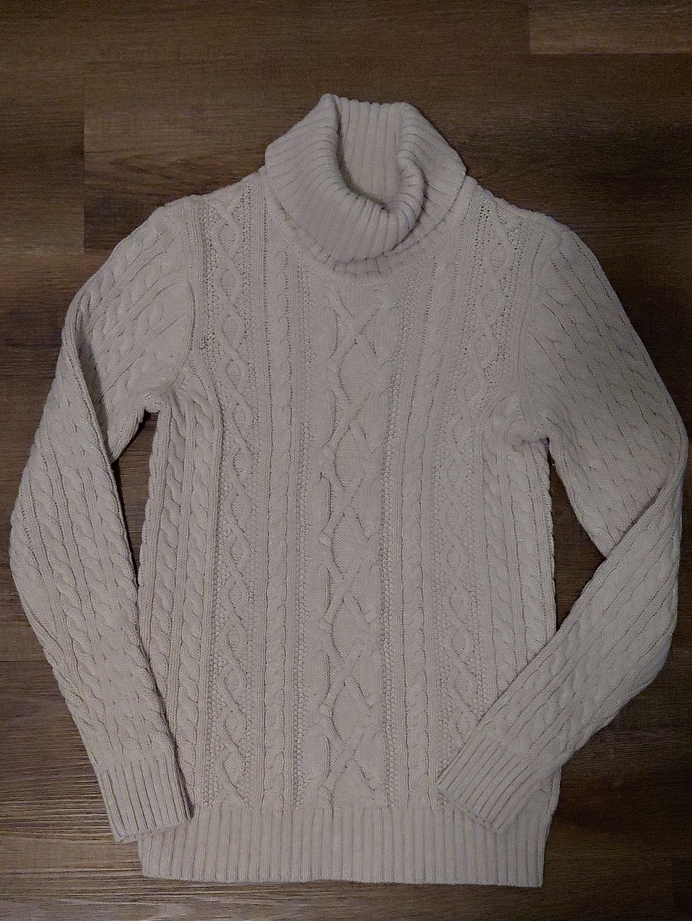Men's Cream Cable Knit Turtleneck Sweater